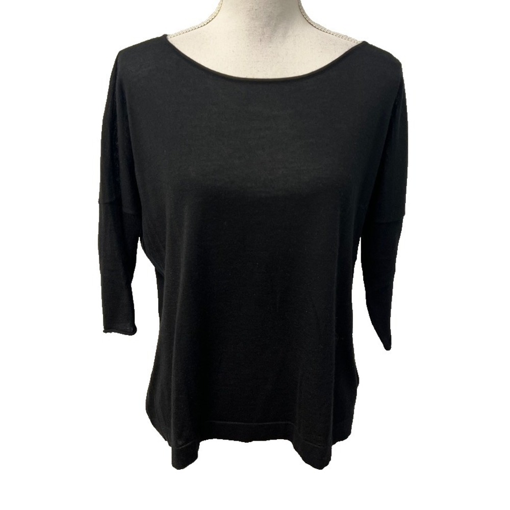 Leetha Cashmere Silk Sweater Jumper Womens Small Black Short Sleeve Normcore